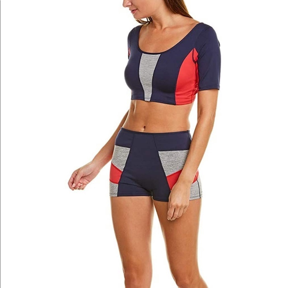 Free People Six Pack Navy Blue & Red 2PC Set SMALL